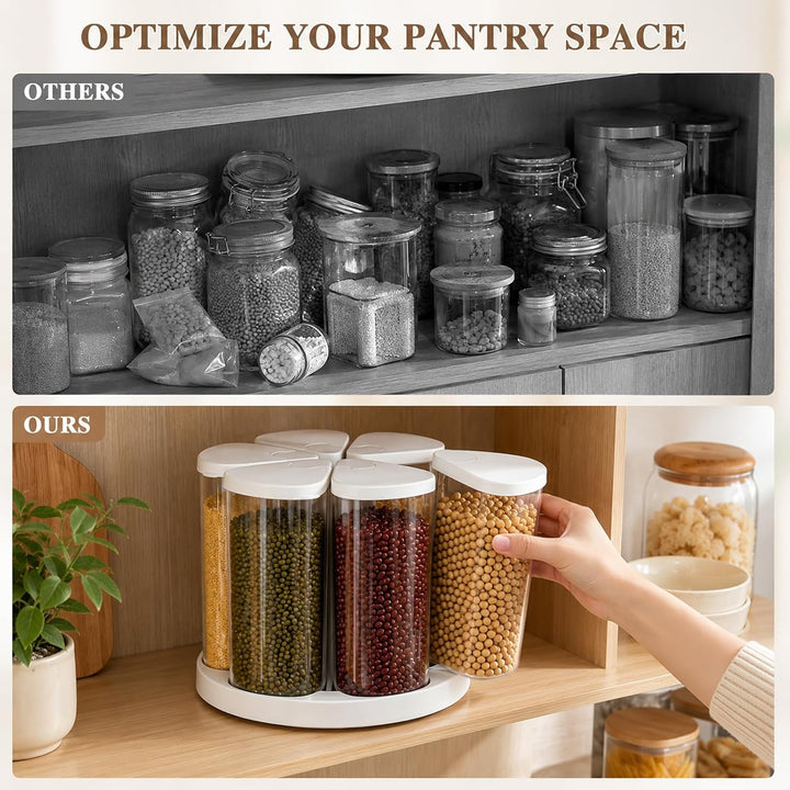 360° Drehbarer Müslispender, 6x650ml Müsli Aufbewahrungs