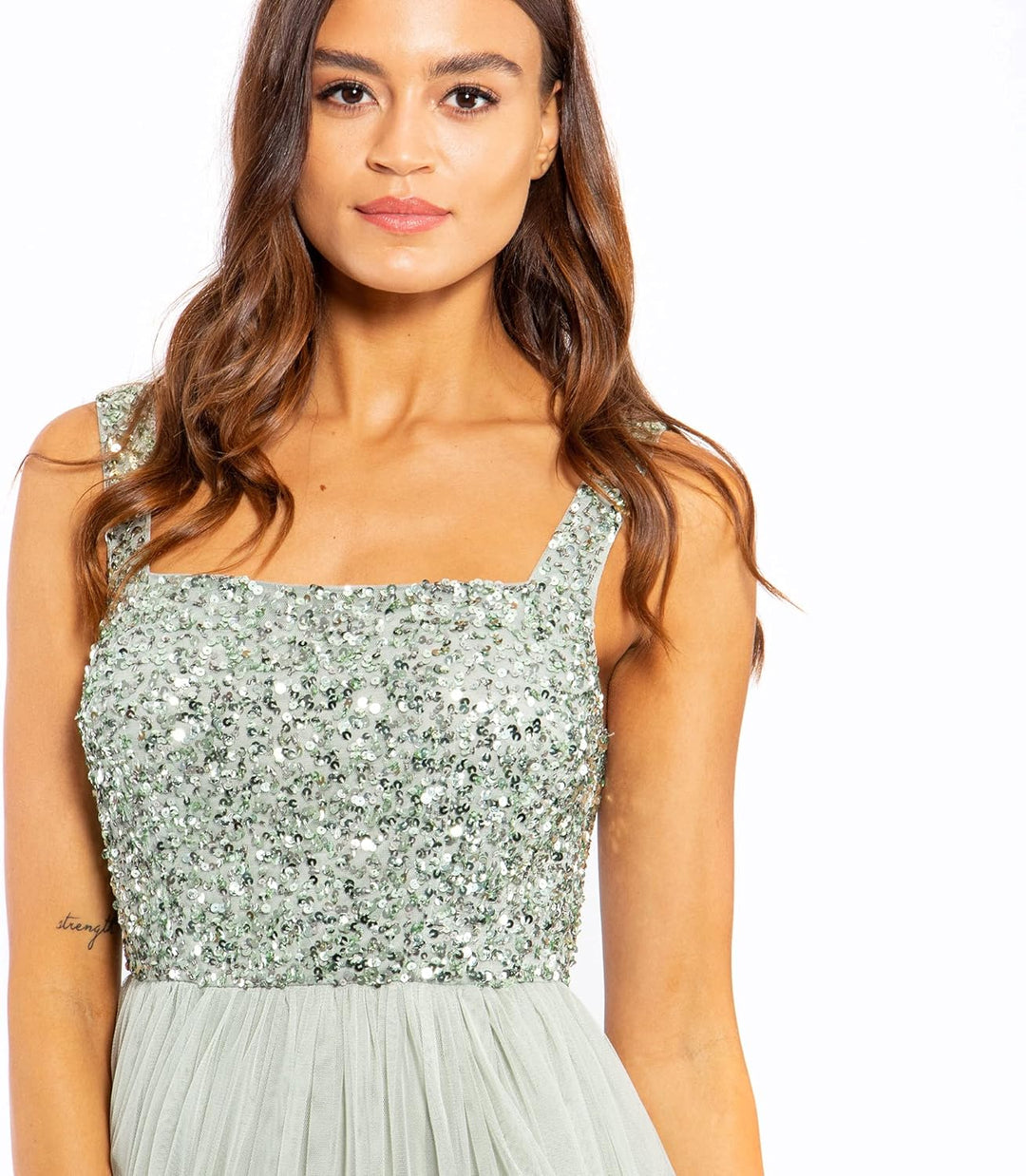 Maya Deluxe Damen Abendkleid Maxi für Hochzeit Breiten Trägern Paillettenverziertung Abschlussball B