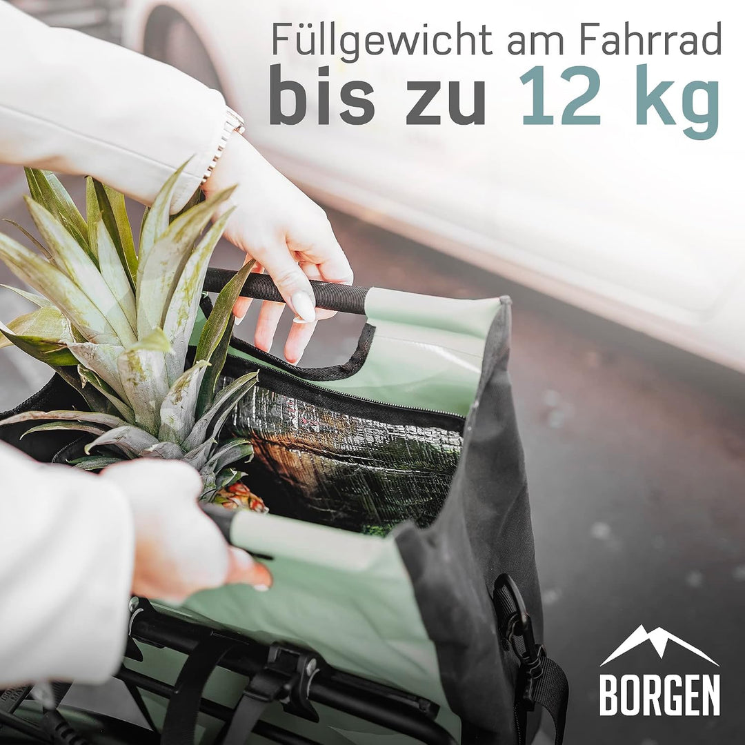 Borgen Fahrrad Einkaufstasche für Gepäckträger mit herausnehmbaren Kühleinsatz - Verwendbar als Gepä
