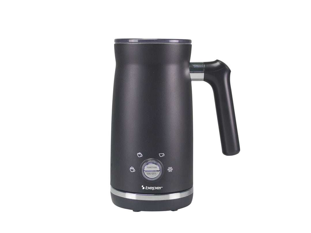 BEPER P101CAF001 Elektrischer Milchaufschäumer, Milchaufschäumer mit Deckel, 300 ml, Schwarz, 4 Funk