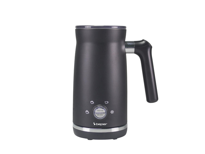BEPER P101CAF001 Elektrischer Milchaufschäumer, Milchaufschäumer mit Deckel, 300 ml, Schwarz, 4 Funk