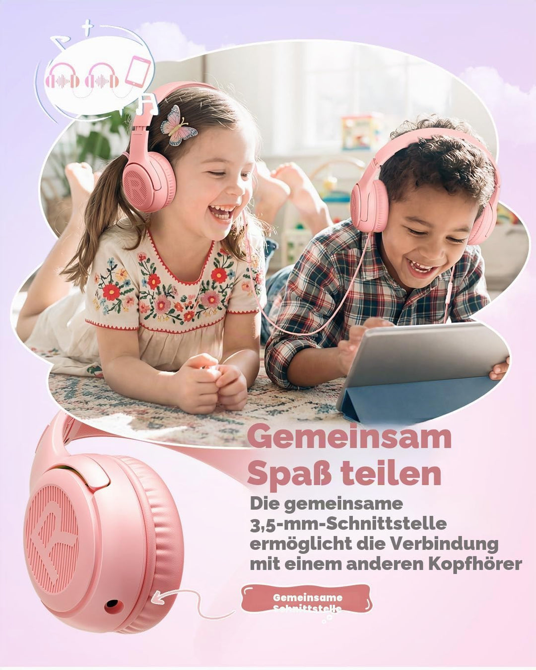 Kopfhörer Kinder, Kabel Kinderkopfhörer mit Mikrofon, Over Ear kopfhörer Kinder 85/94dB Lautstärkenb