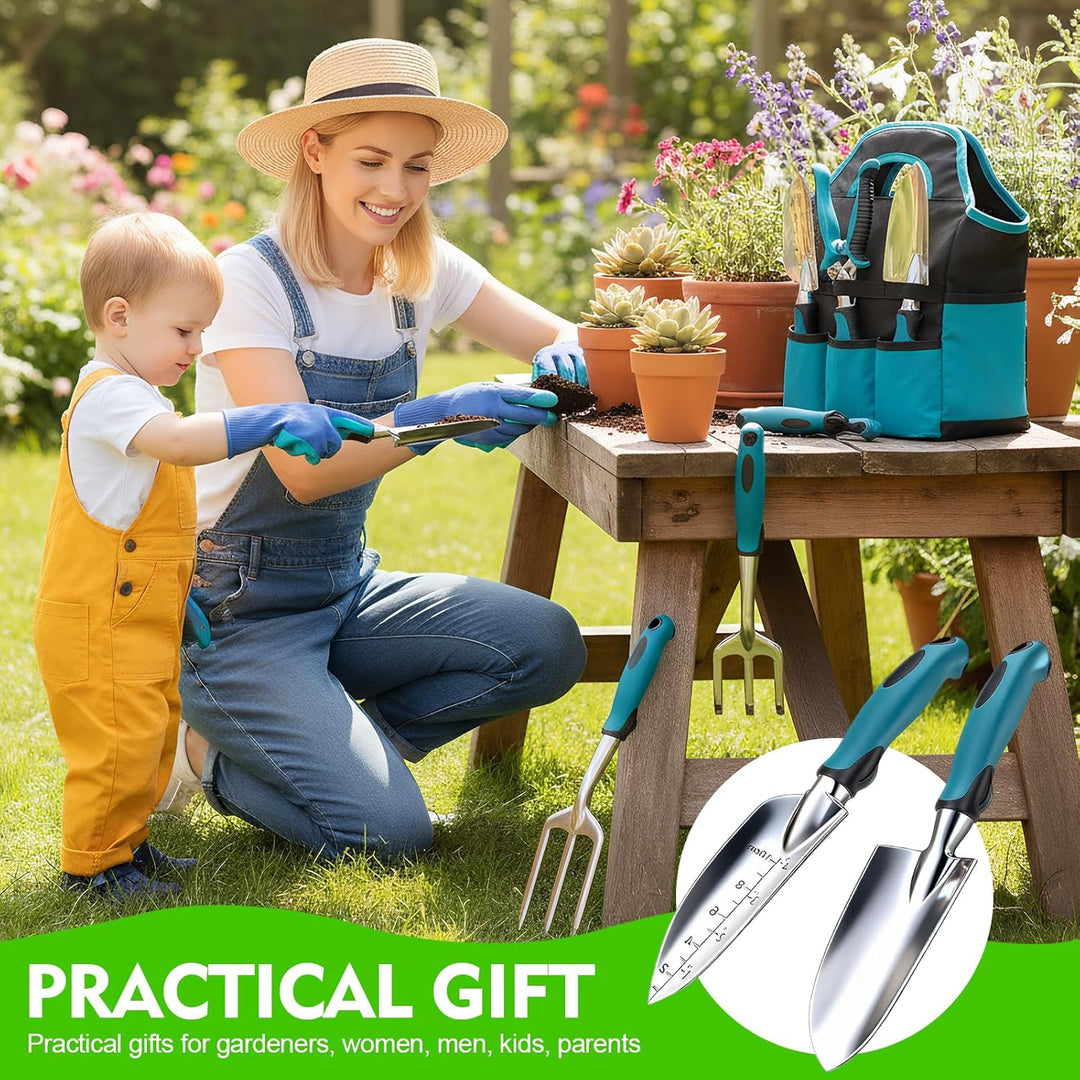 Gartenwerkzeug Set 7-teilig Mit Handschuhen Und Aufbewahrungstasche, Ergonomische rutschfeste Griffe