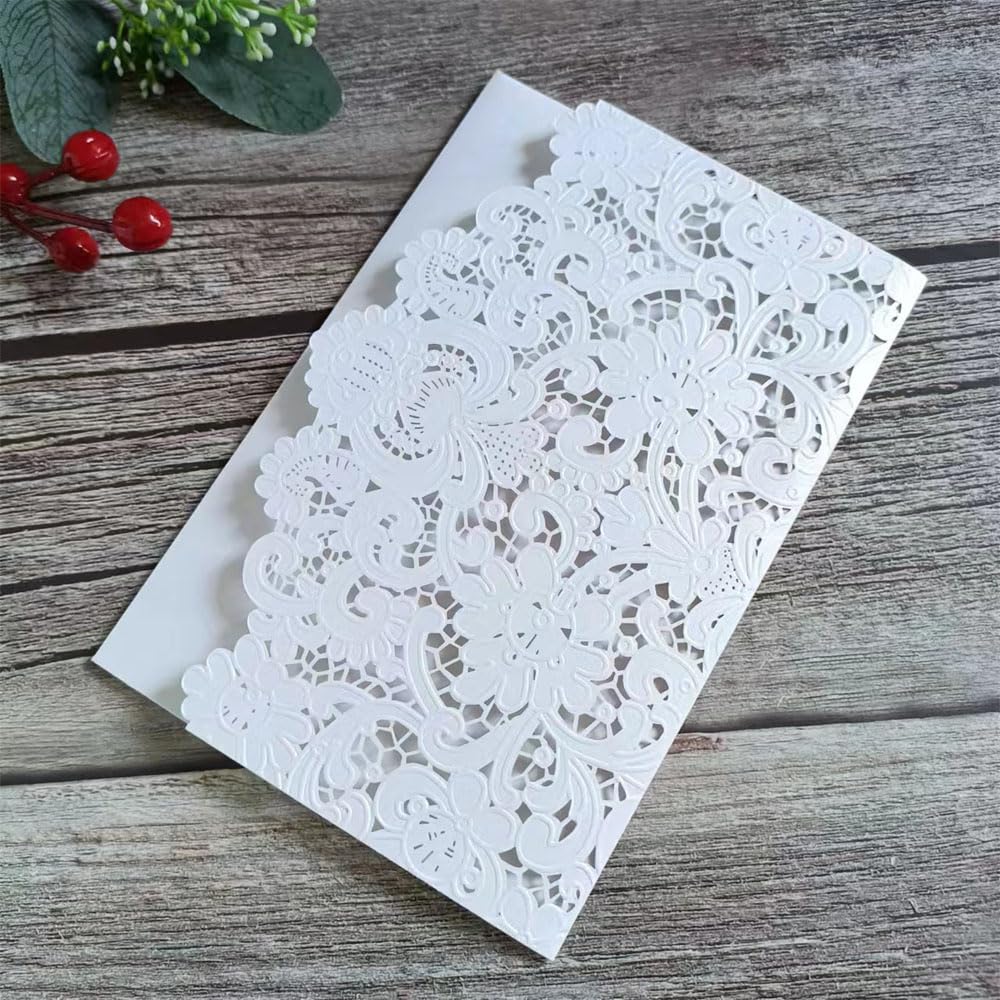 MillaSaw Hochzeitseinladungen, geprägt, floral, hohl, Laser, Hochzeitskarten, dreifach gefaltet, Ver