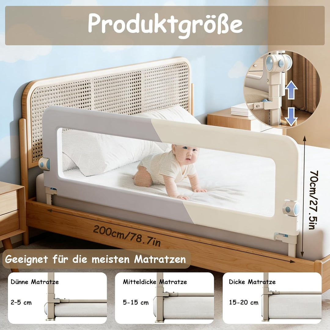 200cm Rausfallschutz Bett, Höhenverstellbar Bettschutzgitter Baby | Rausfallschutz Boxspringbett, Be