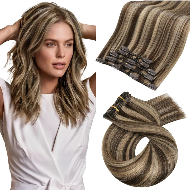 Moresoo Clip Extensions Echthaar Braun Haarextension Clips Remy Echthaar Extensions Clip in Haarverl