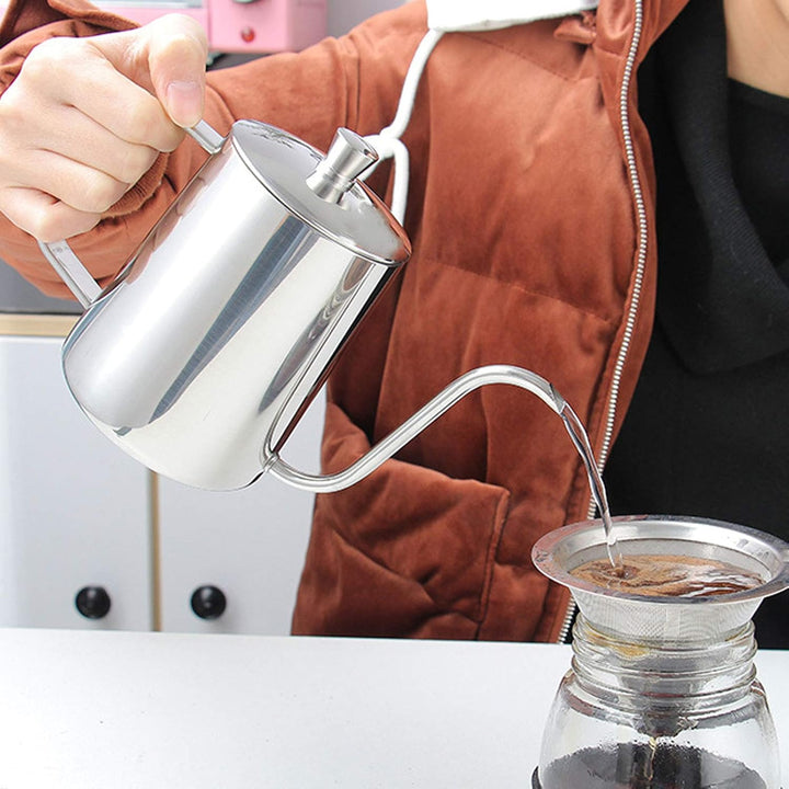 600 ml Kaffeekessel zum Übergiessen, Edelstahl-Schwanenhals-Wasserkocher, langer, schmaler Auslauf,