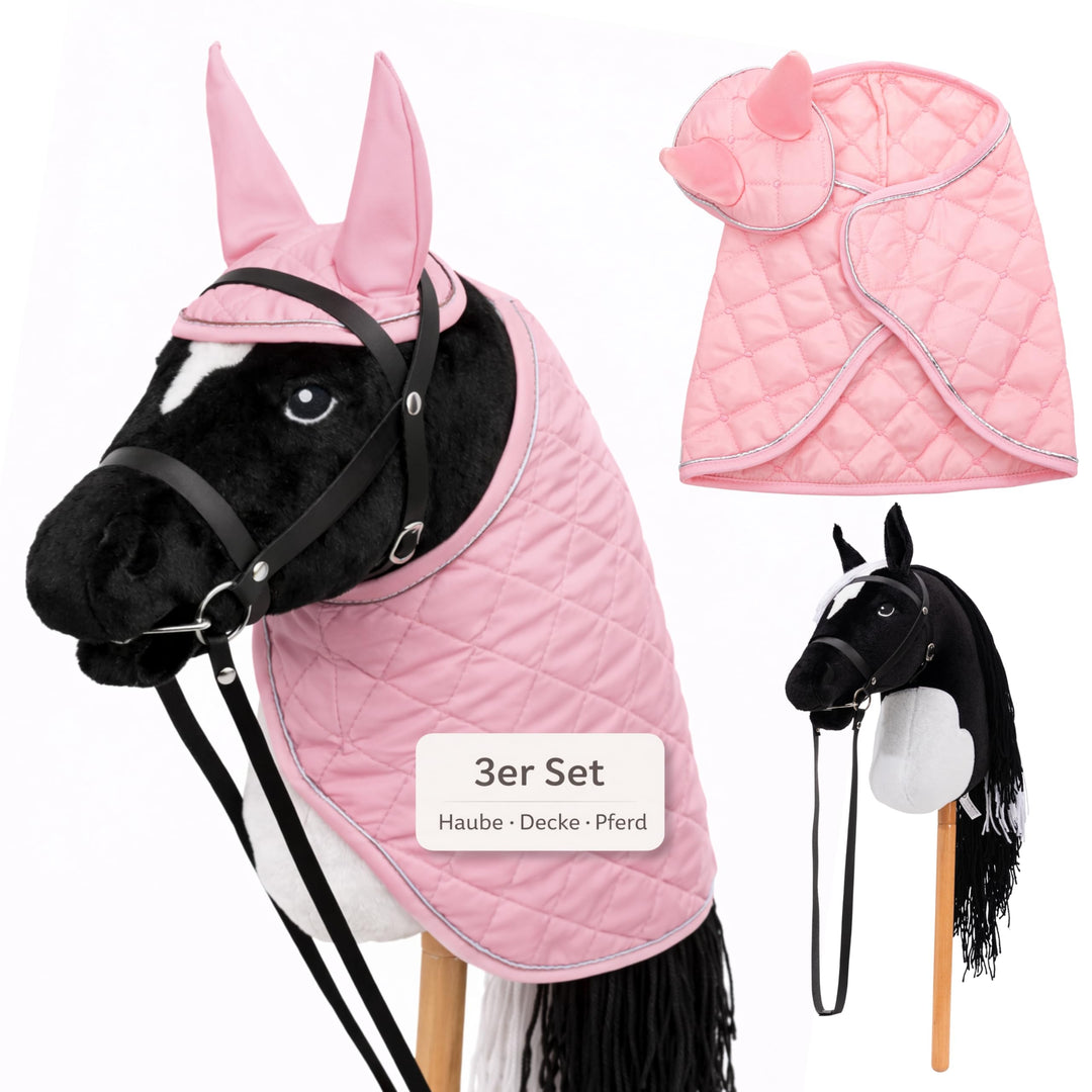 Hobby Horse Set – Grosses Steckenpferd für Kinder mit Decke &amp; Fliegenhaube | Komplettes Hobby Horsin
