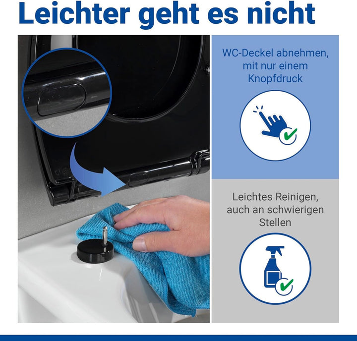WENKO Premium WC-Sitz Kos Schwarz, Toilettendeckel mit Absenkautomatik und Fix-Clip Hygiene Befestig