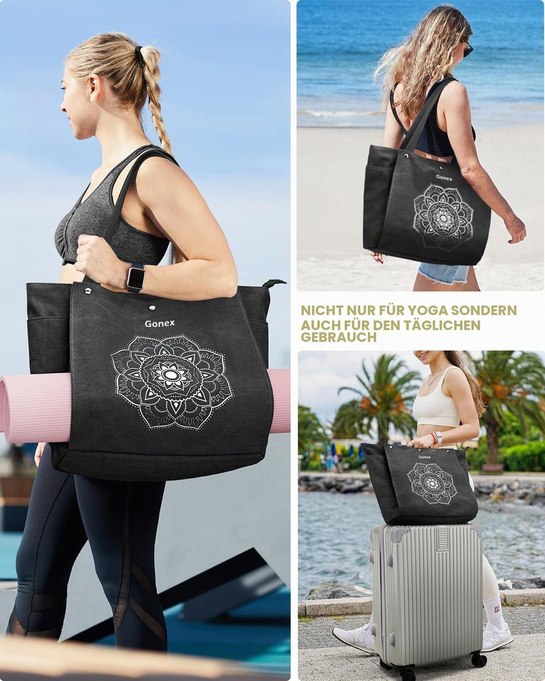 Gonex Yogatasche, Yogamatte Tasche mit Mehreren Taschen für Damen und Herren, Canvas wasserdichte To