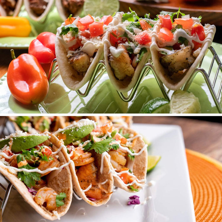 Taco-Ständer aus Edelstahl, 4 Taschen, Taco-Halterung, Wellenform, Küchenzubehör, für harte oder wei