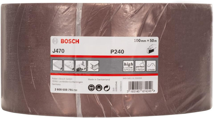 Bosch Professional Schleifrolle für Holz und Farbe (100 mm, 50 m, Körnung 240, J470), Körnung 2