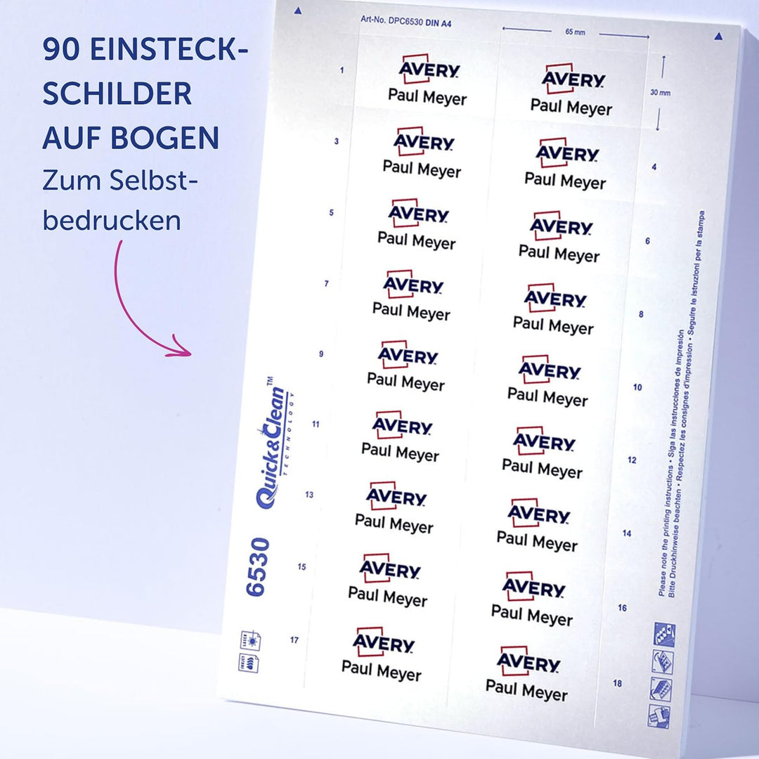 Badgepoint Namensschild Komplettset (20 Schilder inkl. Druckbogen und Vorlagen für PC, 70 x 30mm, an