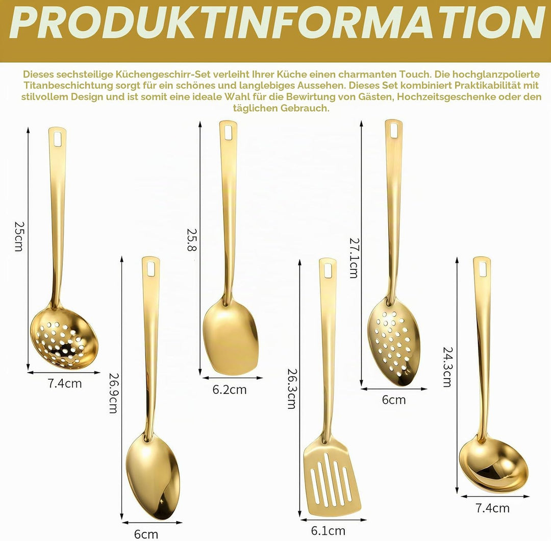 Gold Küchenutensilien Set 6-teilig, Edelstahl Kochutensilien Set, Küchengeräte Set, Home Essentials