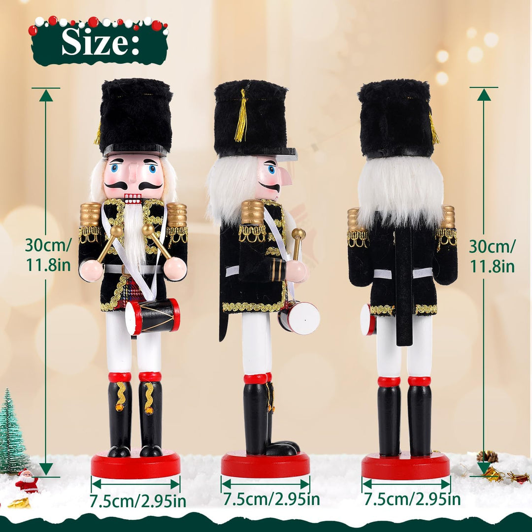 COMBIUBIU 30cm Nussknacker Figur-Schwarzer Trommler,Nussknacker Soldat Aus Hochwertigem Kiefernholz,