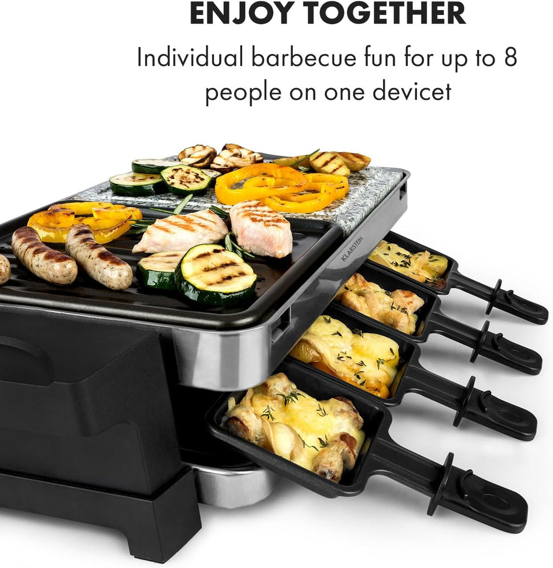 Klarstein Sirloin Raclette-Grill, 1500 Watt, 2-in-1: Aluminium-Grillplatte &amp; Natursteinplatte, Edels