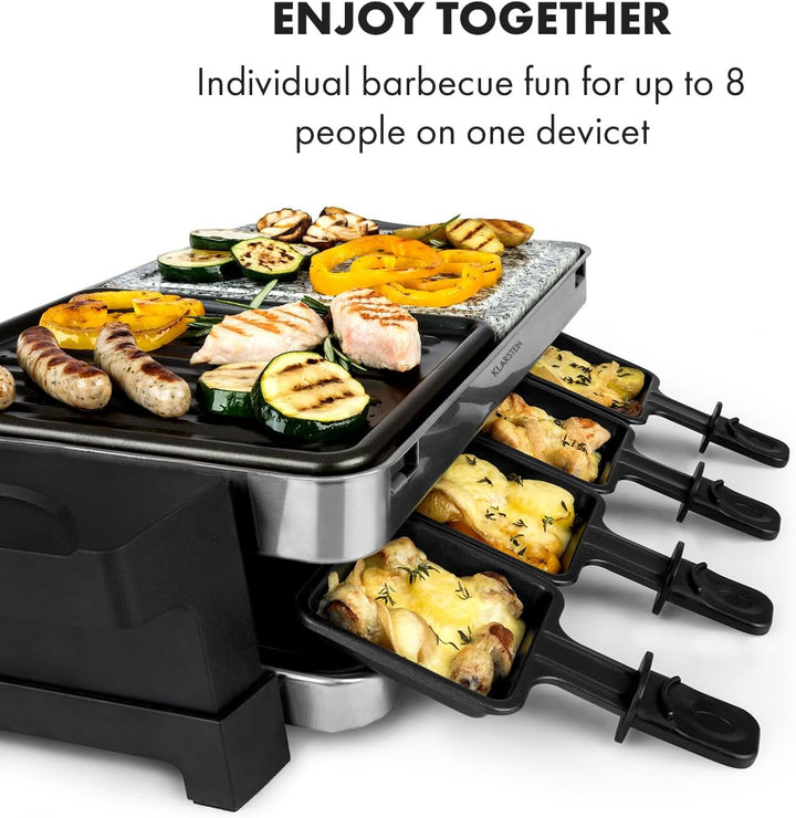 Klarstein Sirloin Raclette-Grill, 1500 Watt, 2-in-1: Aluminium-Grillplatte &amp; Natursteinplatte, Edels
