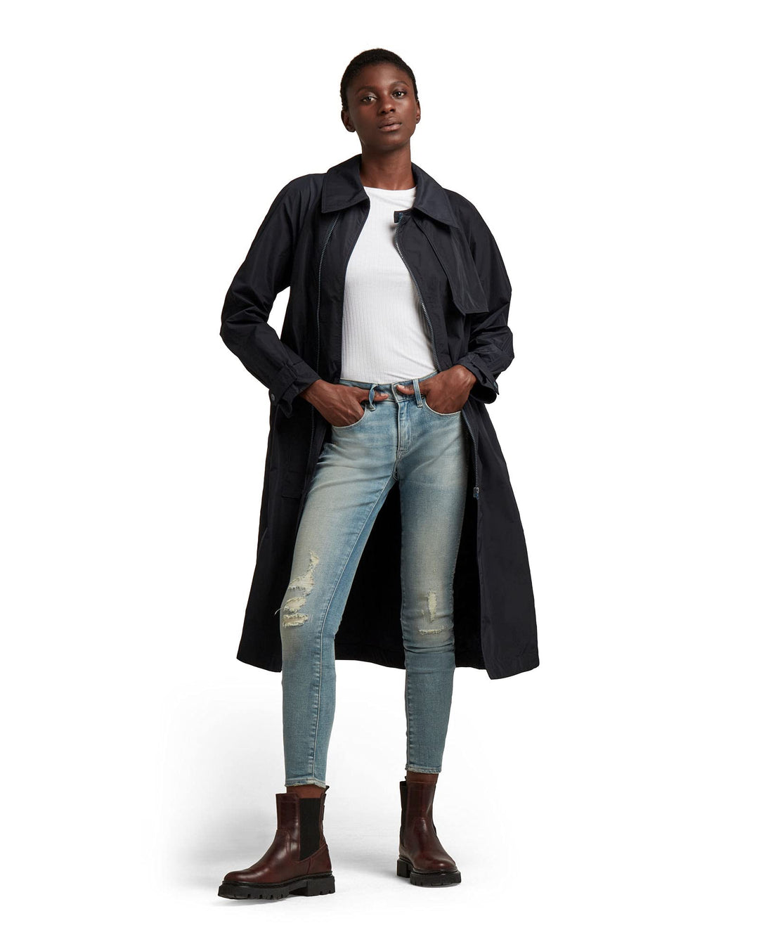 G-STAR RAW Damen lang Trenchcoat Schwarz (Mazarine Blue D20503-c655-4213) XS, Schwarz (Mazarine Blue