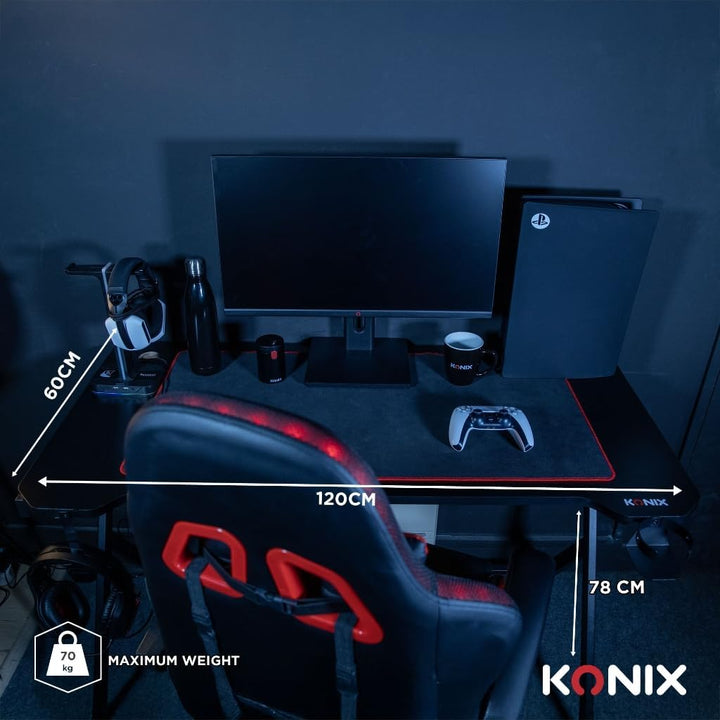 Konix Fenris Gaming Schreibtisch 120 x 60 x 78 cm in Y-Form - Tischplatte aus Holz und Metall - Bech