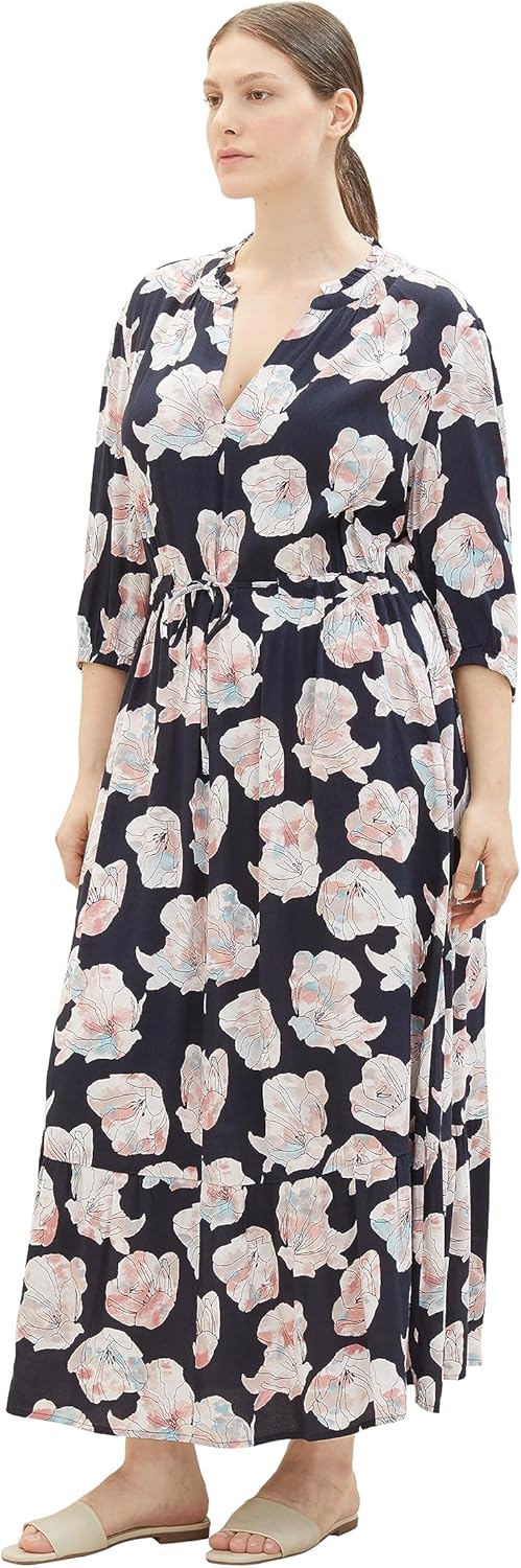 TOM TAILOR Damen Maxikleid mit Muster & Bindedetail 50 32413 - Tie Dye Flower Design, 50 32413 - Tie