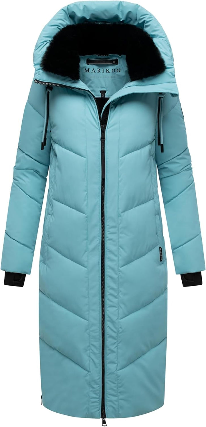 MARIKOO Damen Wintermantel warmer Steppmantel lang mit verstellbarer Kapuze und hohem Kragen Nadaree