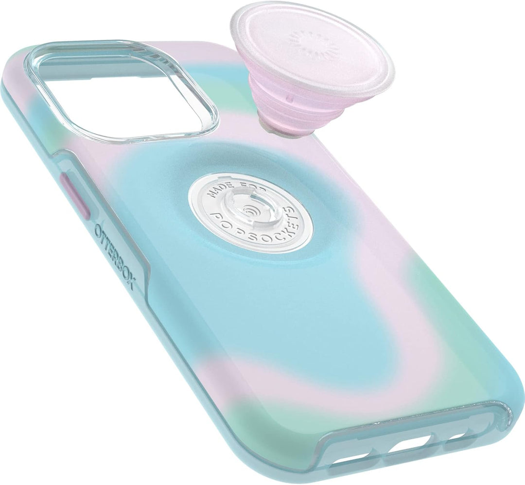 OtterBox Otter + POP Symmetry Clear Series für iPhone 14 Pro – Glänzende Aura (Pink) Otter + Pop Sym