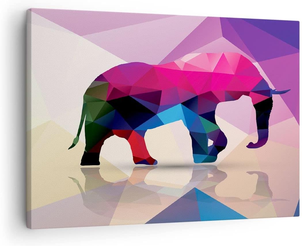 Bilder auf Leinwand Elefanten Illustration Bunt Leinwandbild 70x50cm Wandbilder Dekoration Wohnzimme