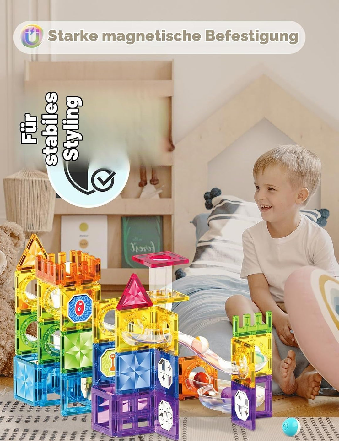 ROXENDA 101 Pcs Teile Magnetbausteine für Kinder ab 3 Jahren – Magnetspielzeug mit Sensorikfunktion,