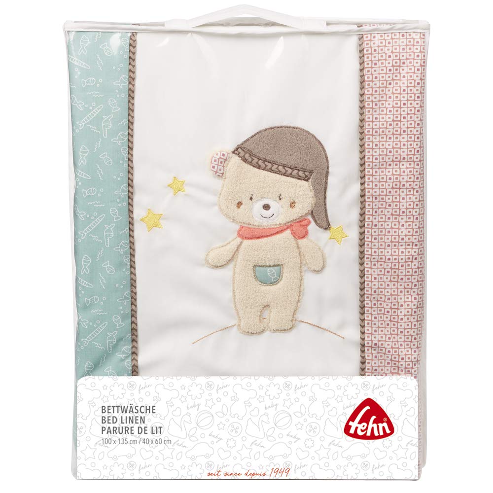 Fehn 060553 Bettwäsche Bruno – Kopfkissen & Bettdecke für Kinder im Set – Mit Bärenmotiv – 0+ Monate