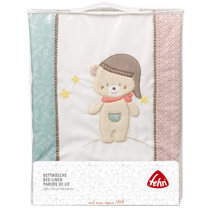 Fehn 060553 Bettwäsche Bruno – Kopfkissen & Bettdecke für Kinder im Set – Mit Bärenmotiv – 0+ Monate