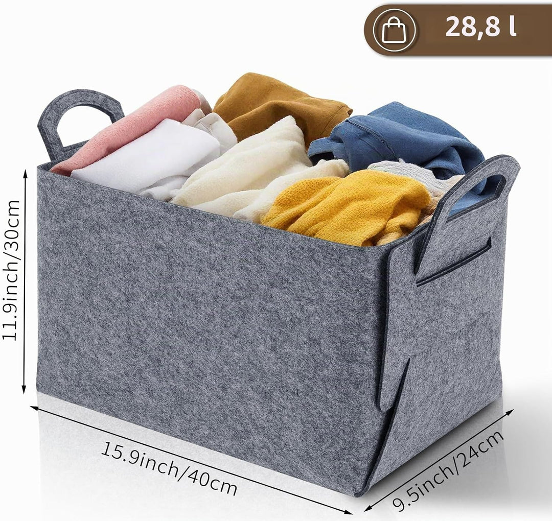 Filz Aufbewahrungskorb für Holz,40x30x24cm grosse geschenkkorb leer, faltbarer filzkorb mit zwei wei
