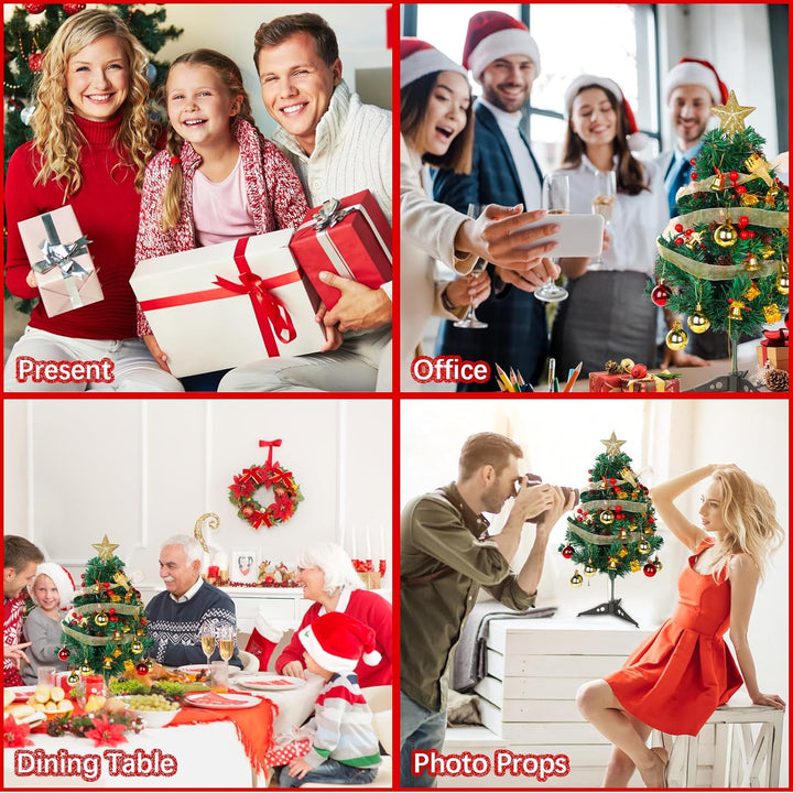 Mini Künstlicher Weihnachtsbaum 60cm,Tisch Christbaum mit Weihnachtskugel Tannenzapfen Christbaumspi