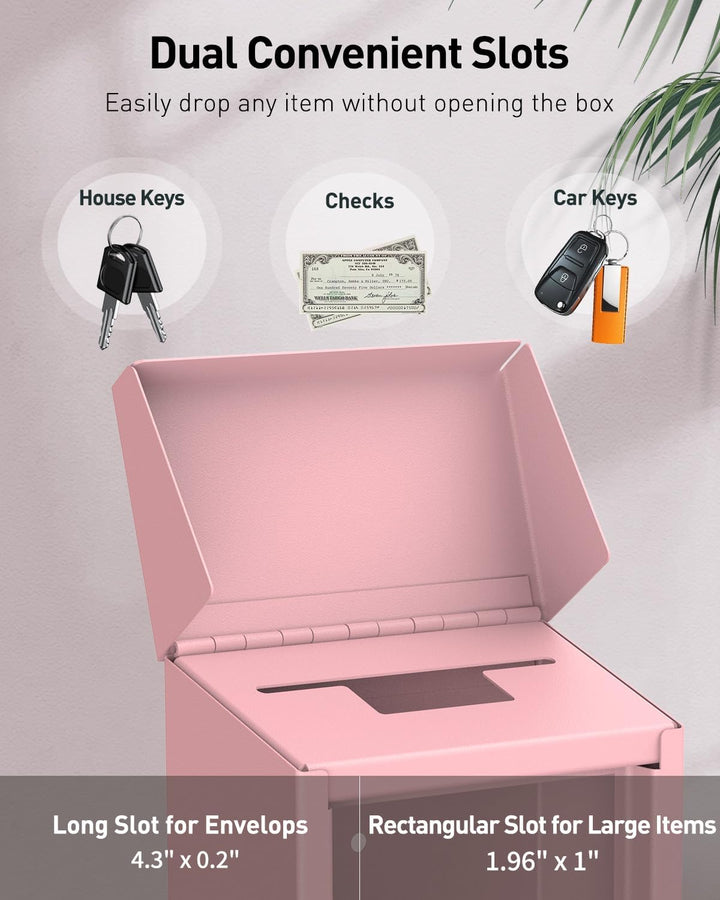 Uniclife Rosa Metall Wandbriefkasten mit Schlitz oben, Schlüssel-Dropbox mit Zahlenschloss für ausse