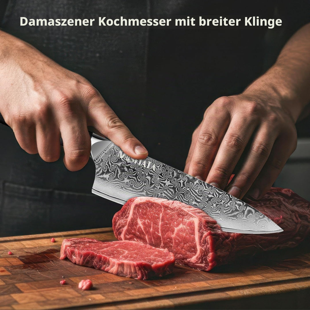 MOSFiATA Damastmesser 8 Zoll, Küchenmesser Damaststahl Kochmesser Damast Scharf Chef Knife Profi Fle