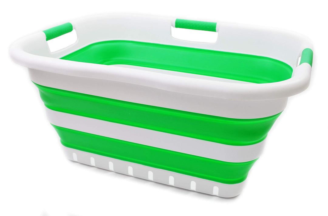 SAMMART 41L Collapsible 3 Handled Plastic Laundry Basket - Foldable Pop Up Storage Container/Organiz