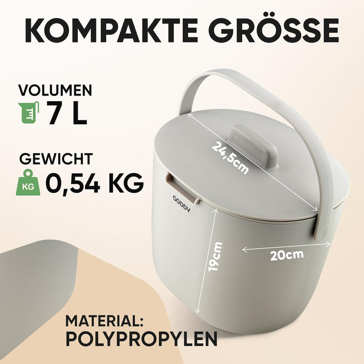 GODDY Biomülleimer Küche Bioabfallbehälter für küche Eimer mit Deckel [Geruchsdicht] 7L Komposteimer