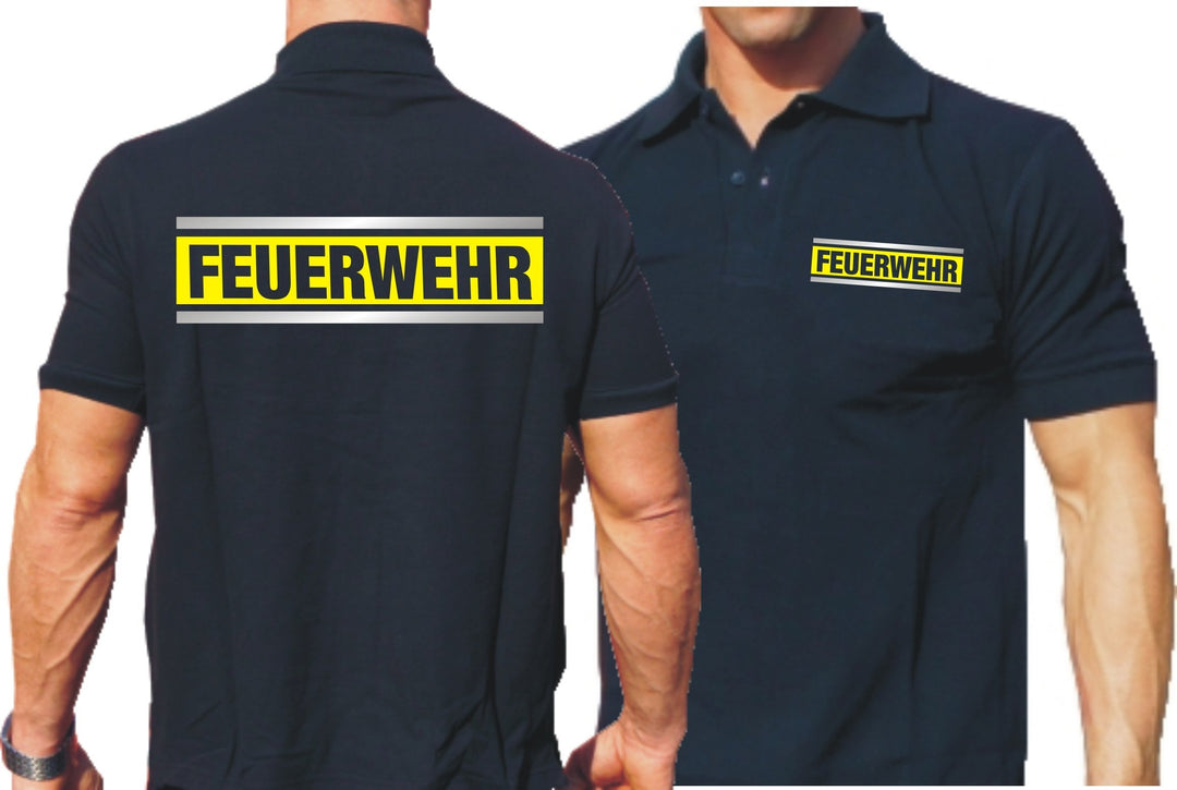 feuer1 Poloshirt Navy, Feuerwehr Silber/Neongelb/Silber L Navy, L Navy