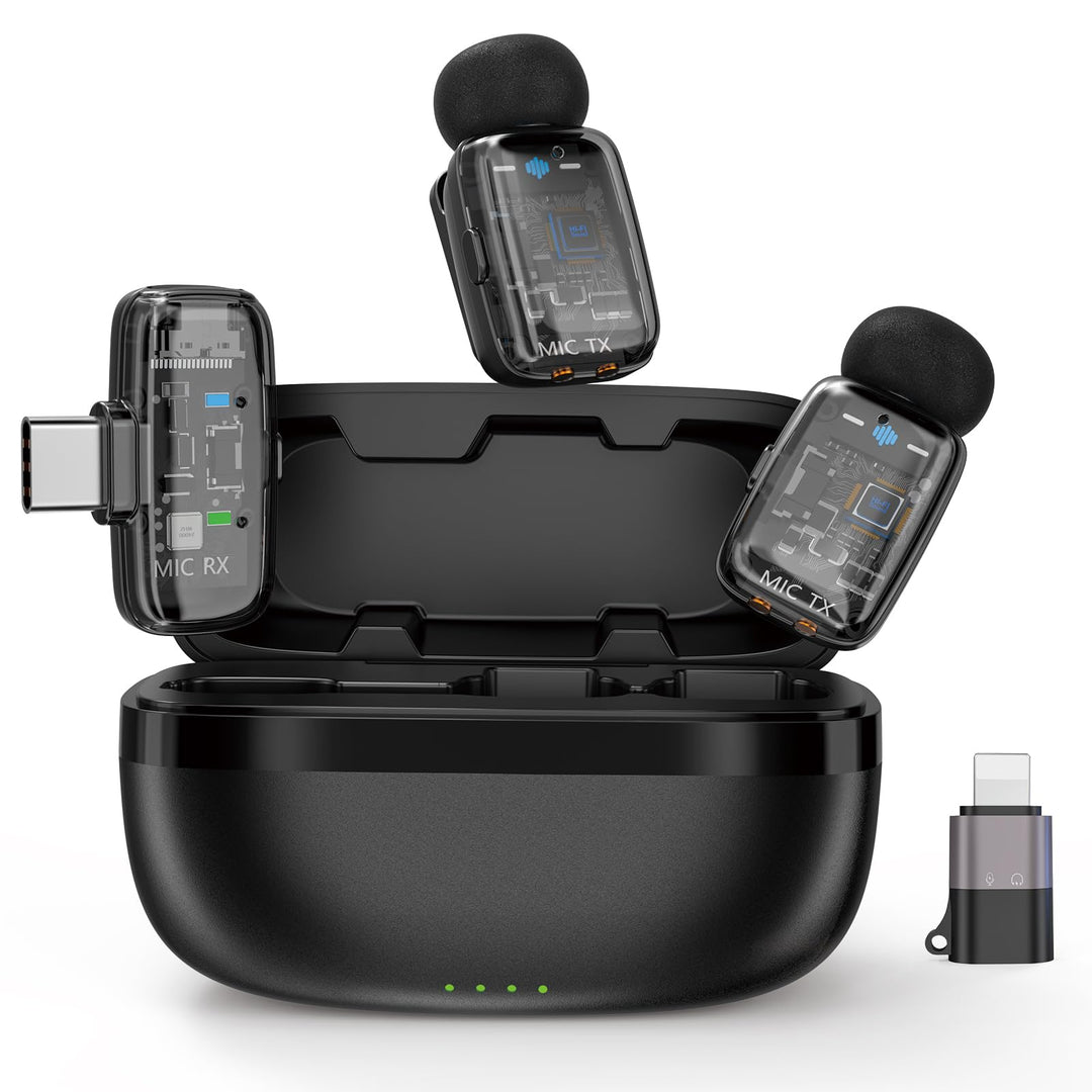 Mini-Mikrofon für iPhone Handly Android, Lavalier Mikrofon Kabellos mit 2er-Pack Plug&Play 100m, Rau