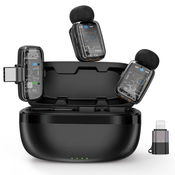 Mini-Mikrofon für iPhone Handly Android, Lavalier Mikrofon Kabellos mit 2er-Pack Plug&Play 100m, Rau
