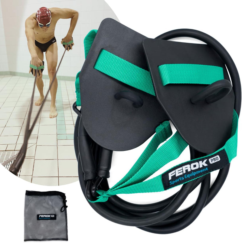 Ferok Pro - Zugseil Schwimmen Paddles - Fitness Widerstandsband mit Seilen und Handpaddles - Ideal f