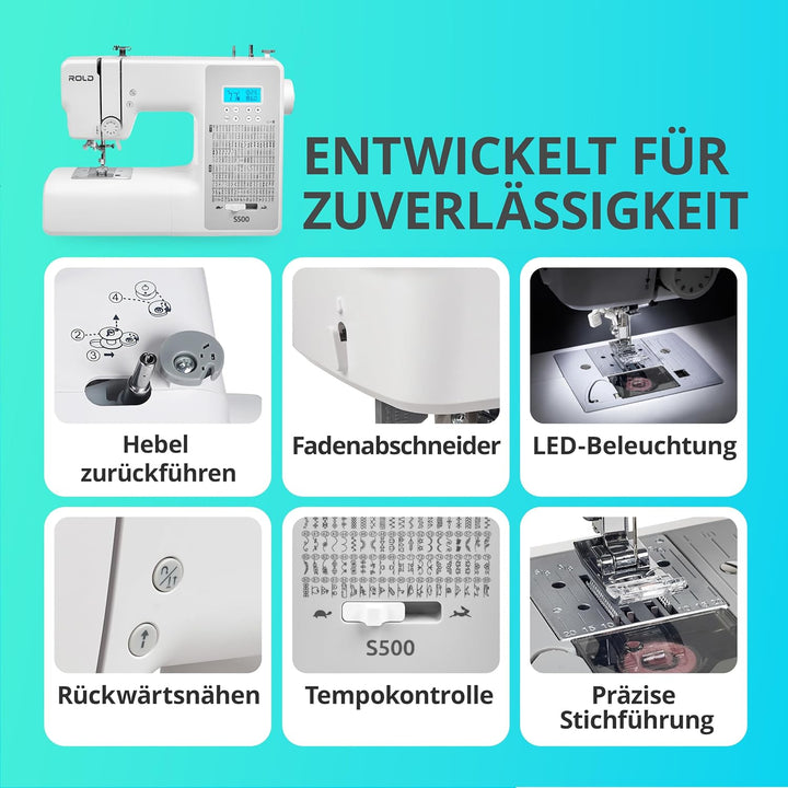 Rold S500 Computer Nähmaschine mit 300 Stichen zum Nähen aller Arten von Stoffen | Freiarm Computer-