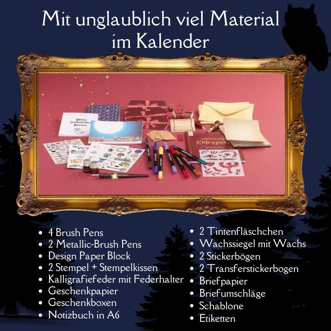 Adventskalender Zauberhafte Eulenpost: 24 Überraschungen für Papeterie-Lover: Box mit Magnetverschlu