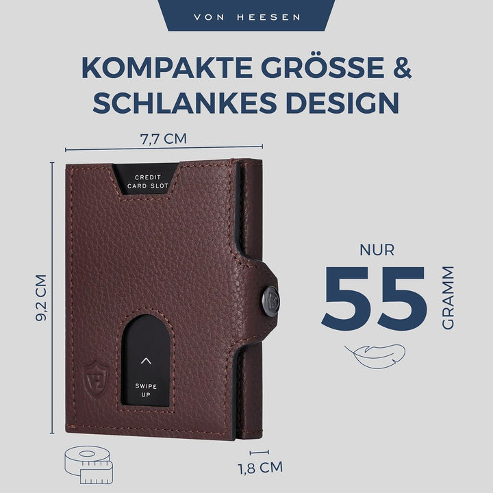 VON HEESEN Slim Wallet mit RFID Schutz - Geldbörse Herren klein - Mini Geldbeutel Damen Portmonee -