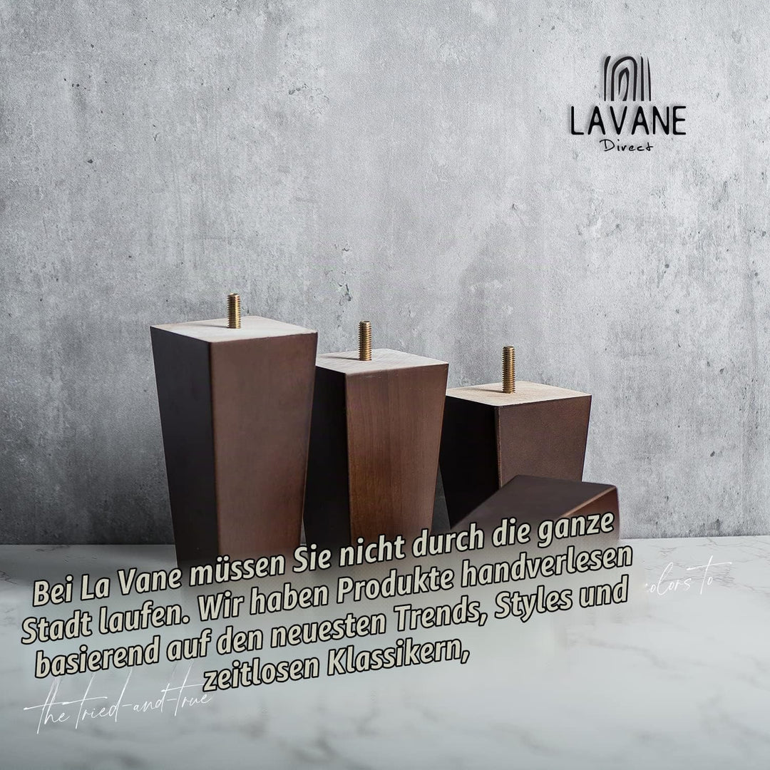 La Vane 4 Stück Möbelfüsse aus Massivholz - 12cm Höhe, Walnuss, Pyramidenform mit M8 Gewindebolzen &amp;