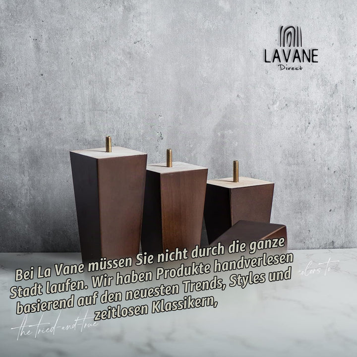 La Vane 4 Stück Möbelfüsse aus Massivholz - 12cm Höhe, Walnuss, Pyramidenform mit M8 Gewindebolzen &amp;