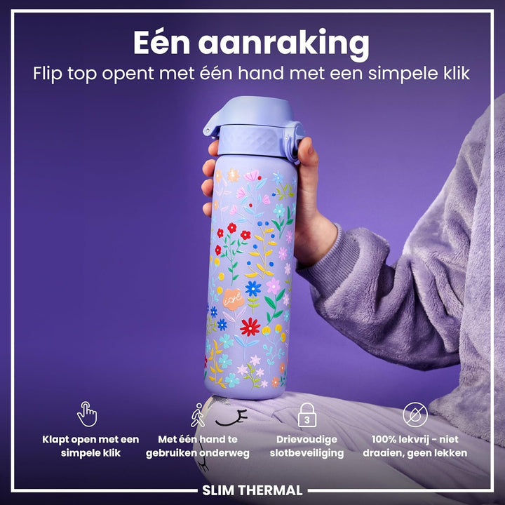ion8 Vakuumisolierte Edelstahl-Trinkflasche 500ml Auslaufsicher Einhandöffnung Sichere Verriegelung