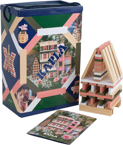 KAPLA Fass Frühling 200 farbige Plättchen (Grün, Rosa und Weiss), Holzspielzeug, Bauspiel, ab 2 Jahr