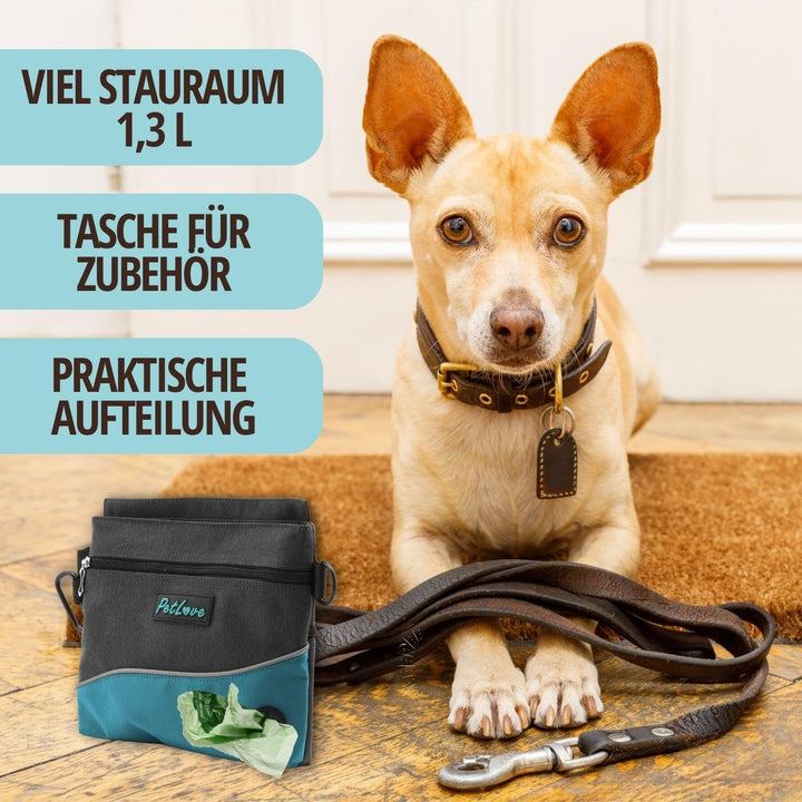 PetLove Leckerlibeutel für Hunde • Futterbeutel mit Magnetverschluss • Inklusive Kotbeutelspender &