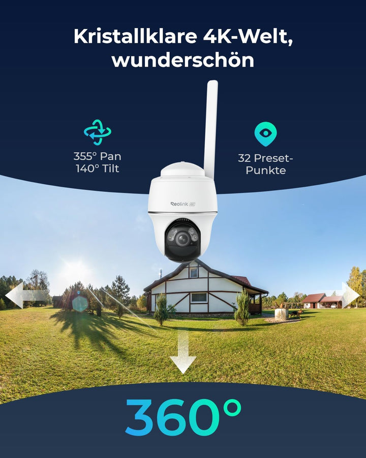 Reolink 4K 3G/4G LTE Überwachungskamera mit SIM Karte, 355°&140° PTZ Solar Kamera Outdoor mit 8MP Fa