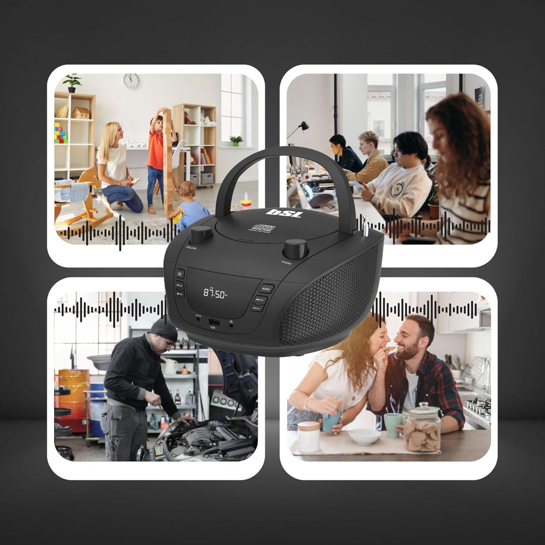 Boombox Tragbares CD-Radio mit Bluetooth BSL JL-2031A, mit 4 W RMS-Leistung, FM-Radio und USB-Anschl